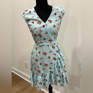 J. Crew Light Blue Midi Dress with Red Floral Pattern Size 00